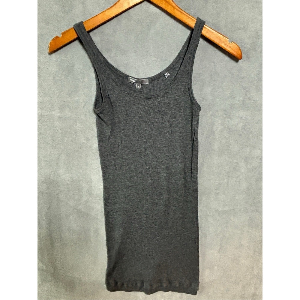 Vince Ribbed Pima Cotton / Modal Long Stretch Tank Top Charcoal Gray Medium
